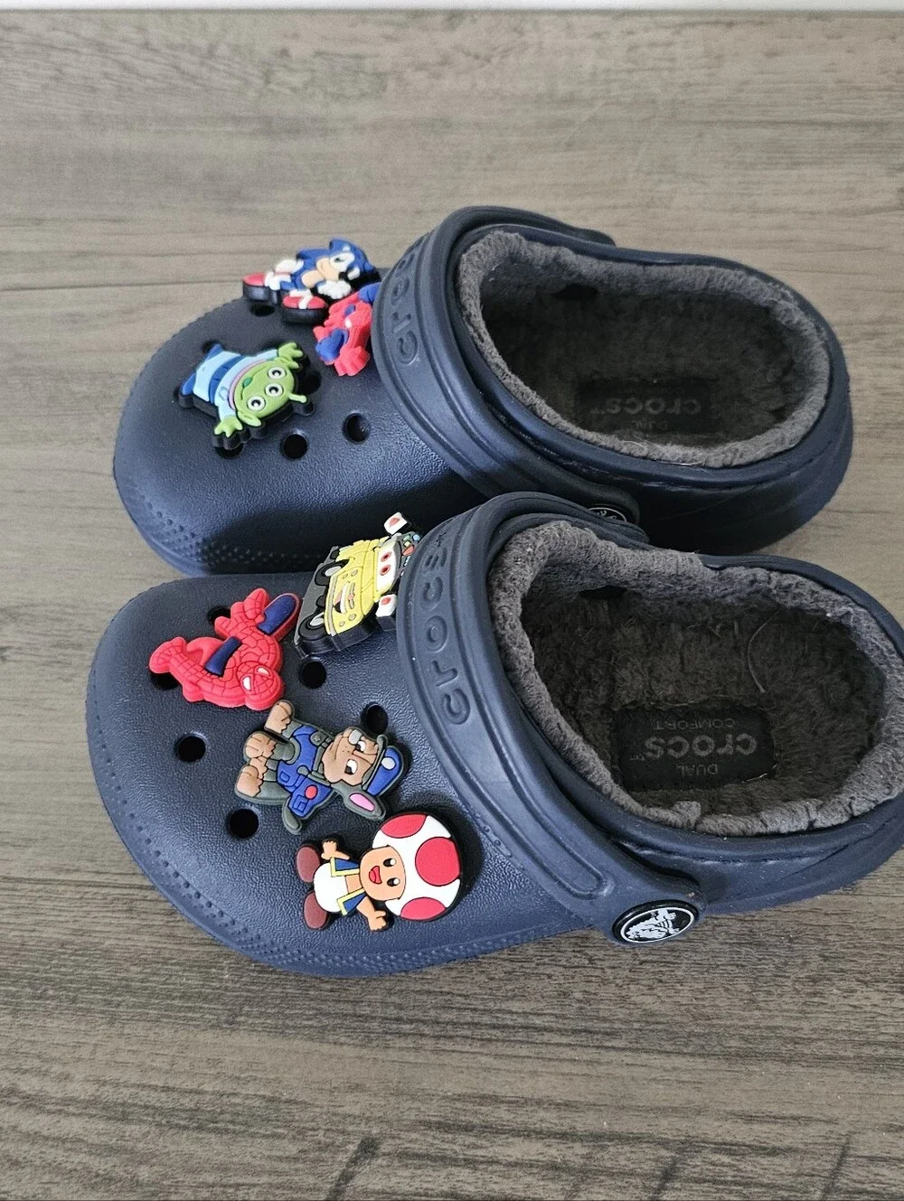 Crocs Kids Blue Plush Lined Clogs Toddler Boy 7 Mario Spiderman Cars Paw patrol